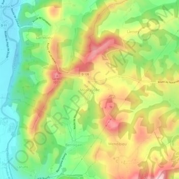 Mappa topografica Moncayolle, altitudine, rilievo