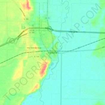Mappa topografica Vandalia, altitudine, rilievo