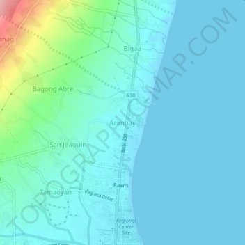Mappa topografica Arimbay, altitudine, rilievo