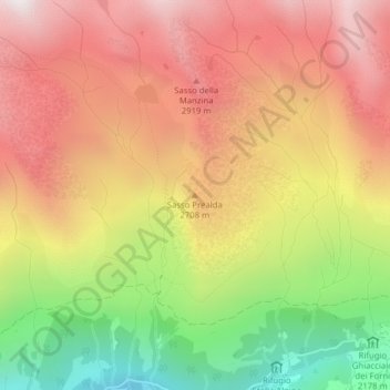 Mappa topografica Sasso Prealda, altitudine, rilievo