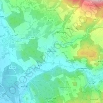 Mappa topografica Altenbeuren, altitudine, rilievo