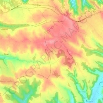 Mappa topografica Caux, altitudine, rilievo