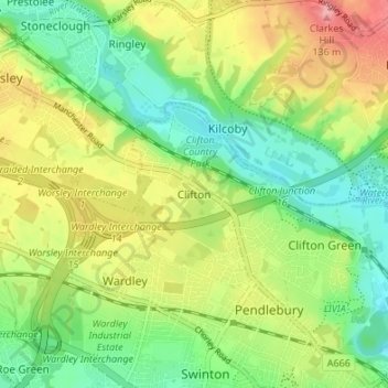 Mappa topografica Clifton, altitudine, rilievo