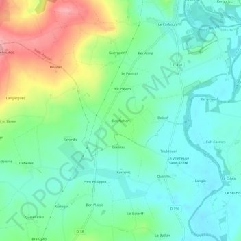 Mappa topografica Bot Nohen, altitudine, rilievo