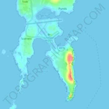 Mappa topografica Sumburgh, altitudine, rilievo