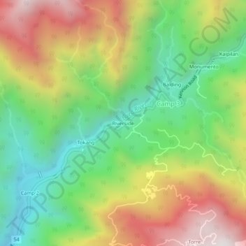 Mappa topografica Riverside, altitudine, rilievo