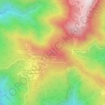 Mappa topografica Monte San Lorenzo, altitudine, rilievo