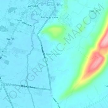Mappa topografica Guinobatan, altitudine, rilievo