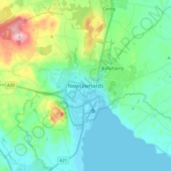 Mappa topografica Newtownards, altitudine, rilievo