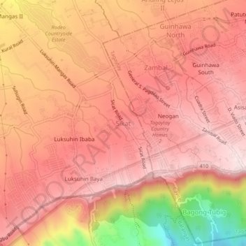 Mappa topografica Sikat, altitudine, rilievo