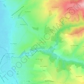 Mappa topografica Les Charpins, altitudine, rilievo