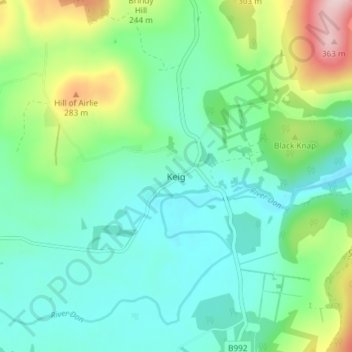 Mappa topografica Keig, altitudine, rilievo