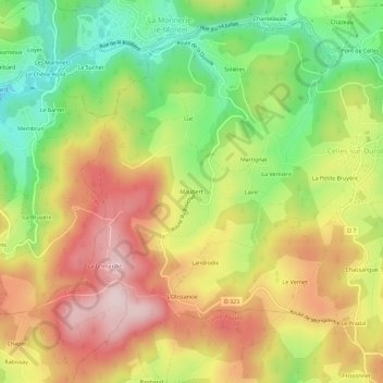 Mappa topografica Maubert, altitudine, rilievo