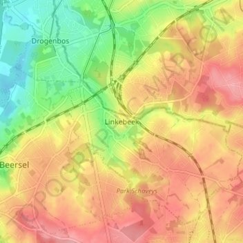 Mappa topografica Linkebeek, altitudine, rilievo
