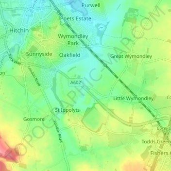 Mappa topografica Ashbrook, altitudine, rilievo