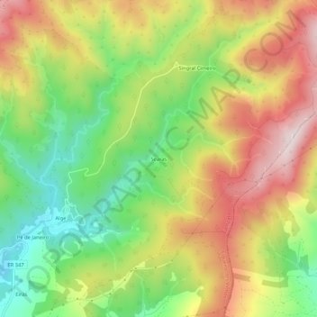 Mappa topografica Searas, altitudine, rilievo