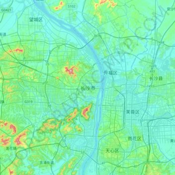 Mappa topografica 长沙市, altitudine, rilievo