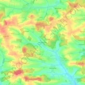 Mappa topografica Ottmarshausen, altitudine, rilievo