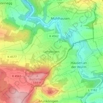 Mappa topografica Lehningen, altitudine, rilievo