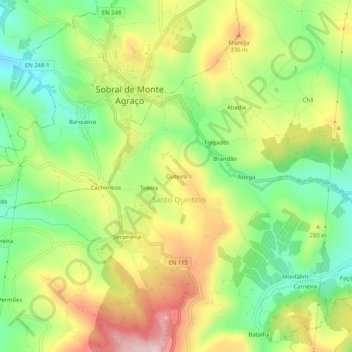 Mappa topografica Outeiro, altitudine, rilievo