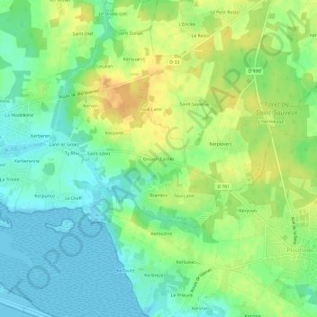 Mappa topografica Groach Carnec, altitudine, rilievo