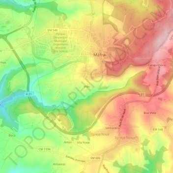 Mappa topografica Vilãs, altitudine, rilievo