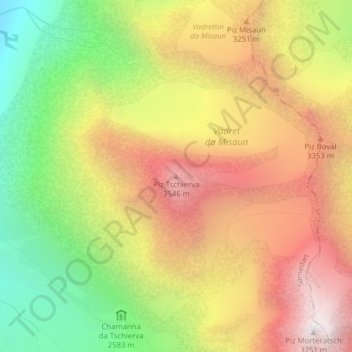 Mappa topografica Piz Tschierva, altitudine, rilievo