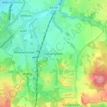 Mappa topografica Enton Green, altitudine, rilievo