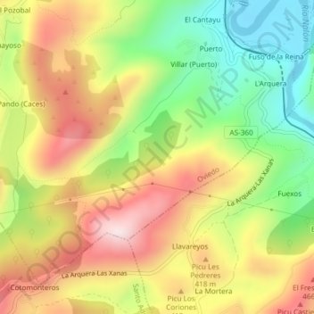 Mappa topografica Martín Gallego, altitudine, rilievo