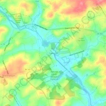 Mappa topografica Copesville, altitudine, rilievo