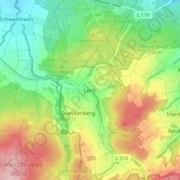 Mappa topografica Loch, altitudine, rilievo