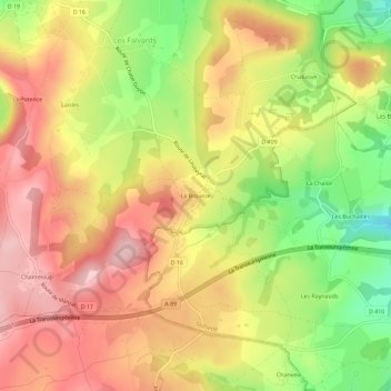 Mappa topografica La Brousse, altitudine, rilievo