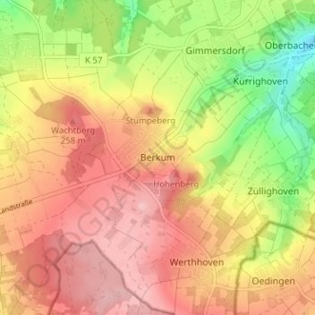 Mappa topografica Berkum, altitudine, rilievo