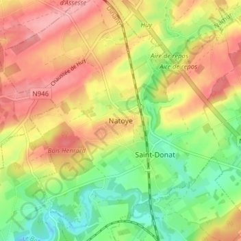 Mappa topografica Natoye, altitudine, rilievo
