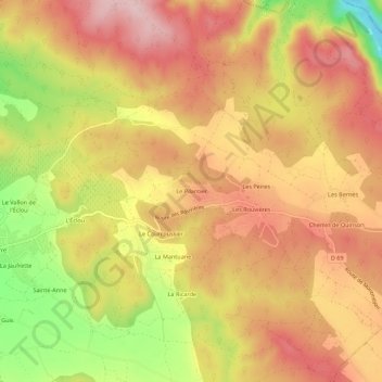 Mappa topografica Le Pilantier, altitudine, rilievo