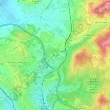 Mappa topografica Telhal, altitudine, rilievo