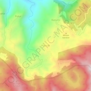Mappa topografica Poondi, altitudine, rilievo