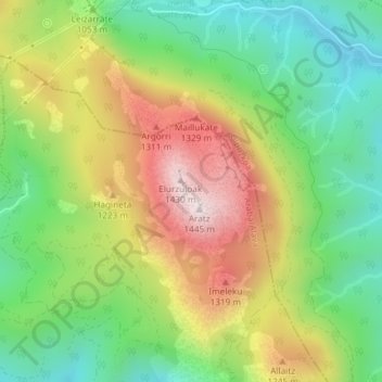Mappa topografica Elurtzuloeta, altitudine, rilievo