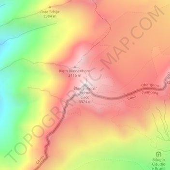 Mappa topografica Corno cieco, altitudine, rilievo