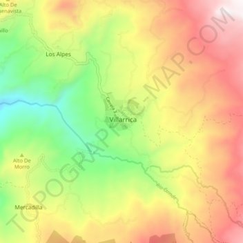 Mappa topografica Villarrica, altitudine, rilievo