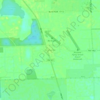 Mappa topografica Rosharon, altitudine, rilievo