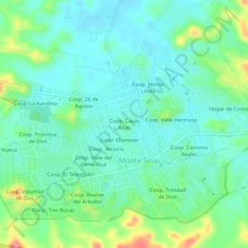Mappa topografica Coop. Casas Altas, altitudine, rilievo