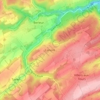 Mappa topografica Limont, altitudine, rilievo