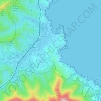 Mappa topografica Llançà, altitudine, rilievo