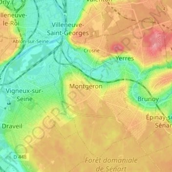 Mappa topografica Montgeron, altitudine, rilievo