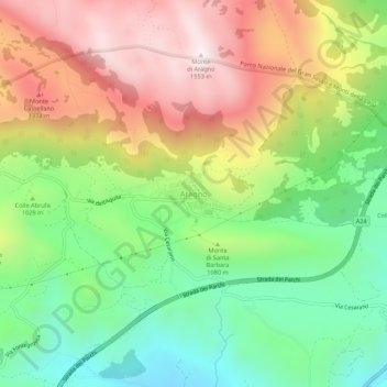 Mappa topografica Aragno, altitudine, rilievo