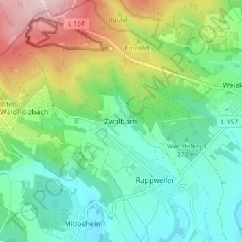 Mappa topografica Zwalbach, altitudine, rilievo