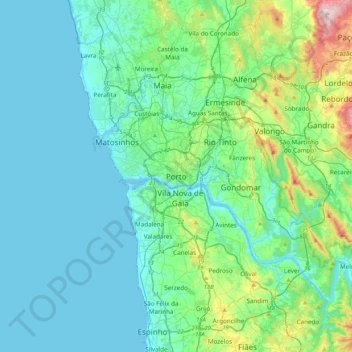 Mappa topografica Porto, altitudine, rilievo