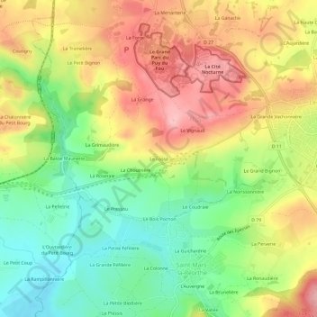 Mappa topografica Le Fossé, altitudine, rilievo