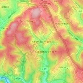 Mappa topografica Oberheuslingen, altitudine, rilievo